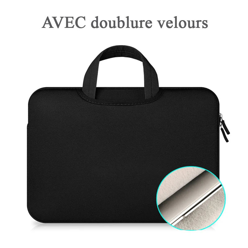 Pochette ordinateur 13 pouces Coloris  noir doublure velours anti rayures 