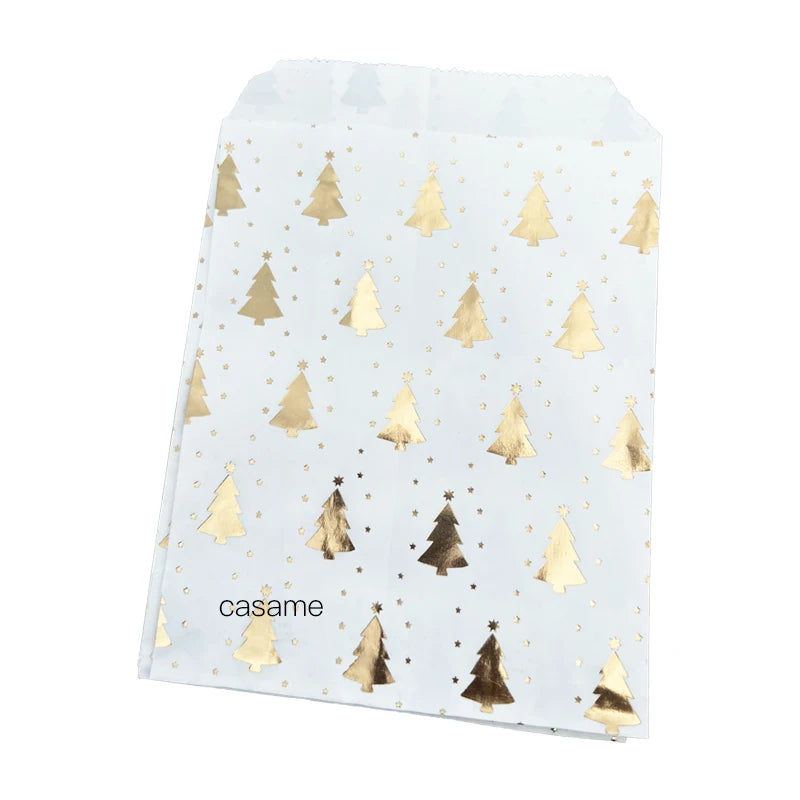 Pochette papier blanche sapins dores