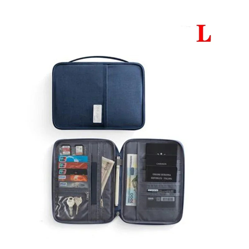 Pochette à passeport visuel bleu  format L ouvert avec compartiments 