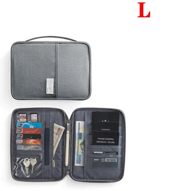 Pochette à passeport visuel gris format L ouvert avec compartiments 