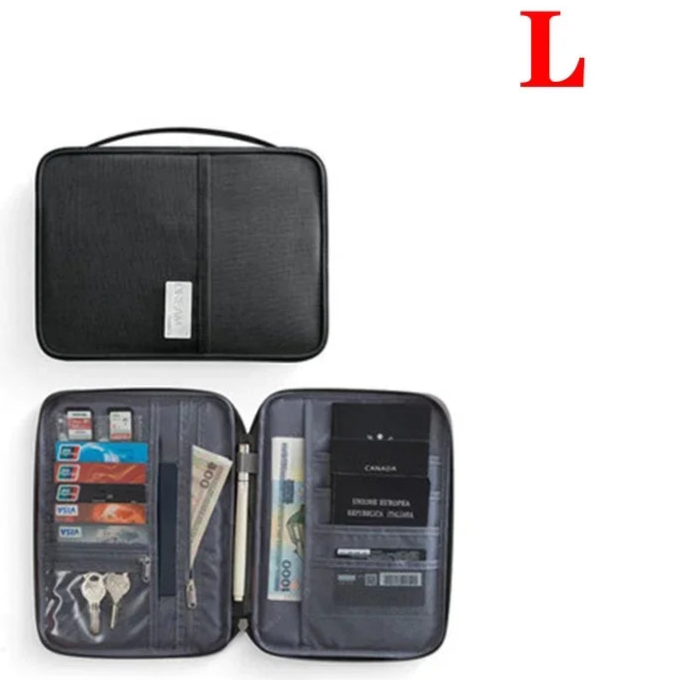 Pochette à passeport visuel noir format L ouvert avec compartiments 