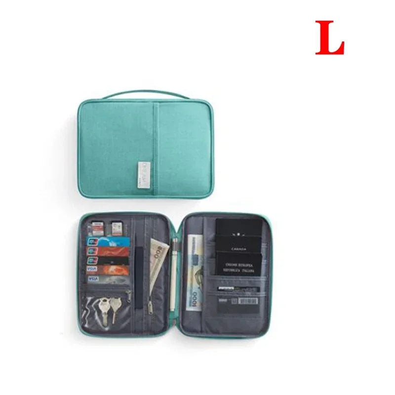 Pochette à passeport visuel vert  format L ouvert avec compartiments 
