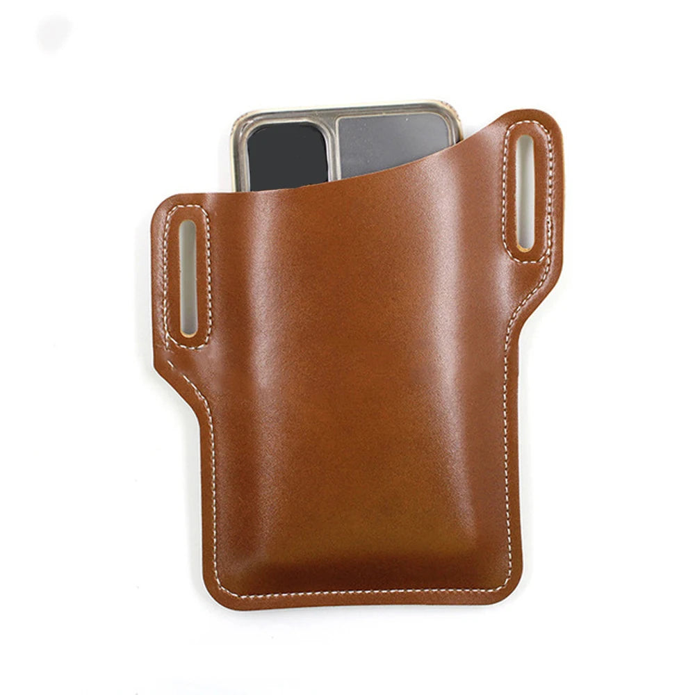 Pochette portable ceinture effet cuir  marron clair cognac visuel