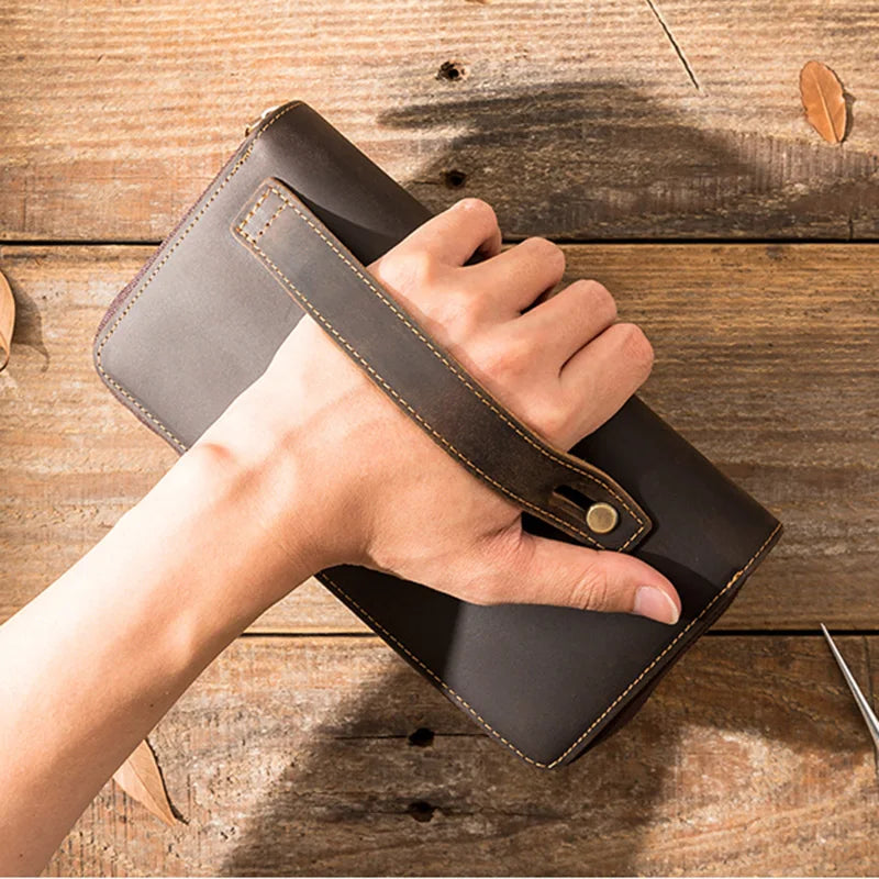 Pochette pour homme cuir veritable poignee passante