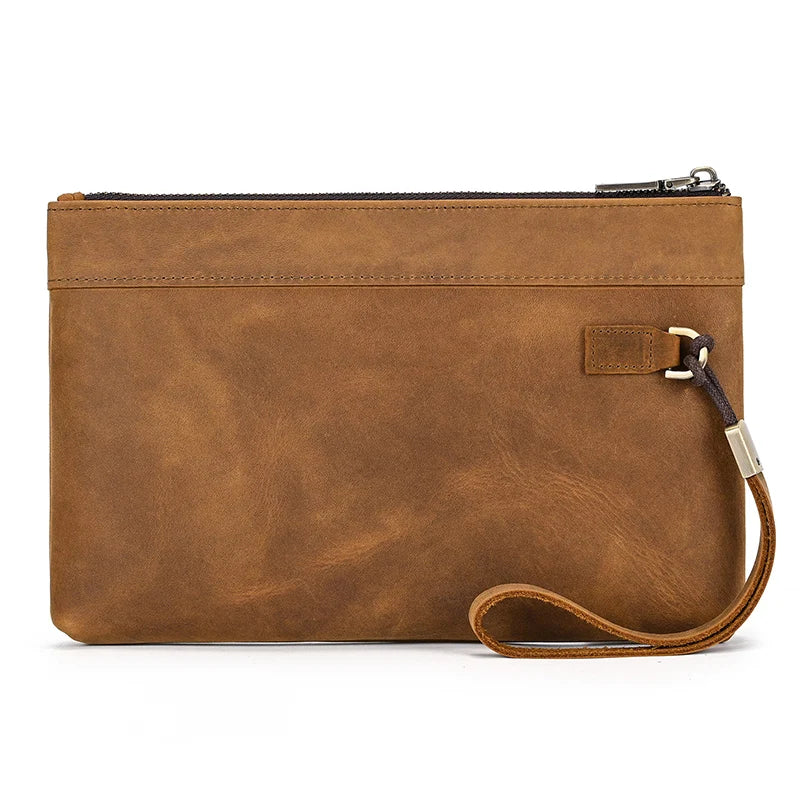 Pochette pour homme en cuir veritable camel / fauve