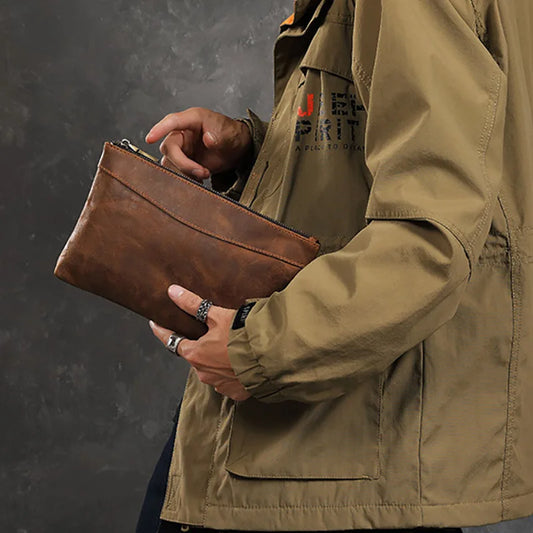 Pochette pour homme en cuir veritable en main