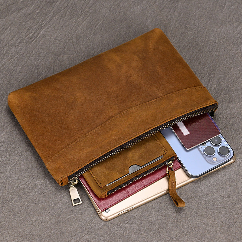 Pochette pour homme en cuir veritable espace volumineux