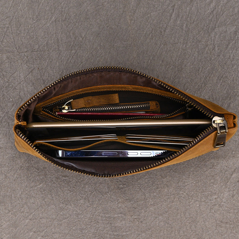 Pochette pour homme en cuir veritable grande capacite