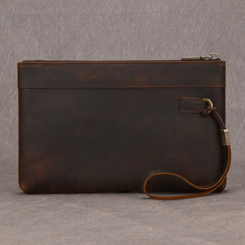 Pochette pour homme en cuir veritable marron
