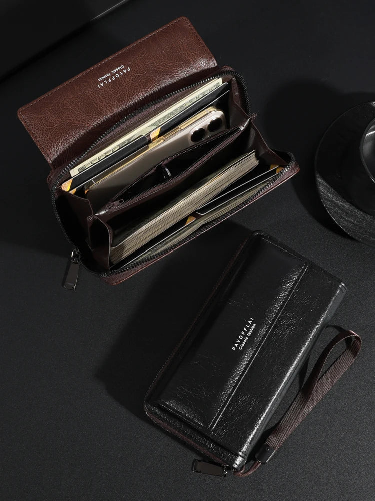 Pochette pour homme ouverte coloris marron et noir 