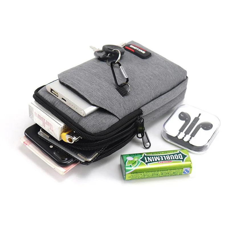 Pochette pour voyage bandoulière et passant ceinture grise double compartiment 