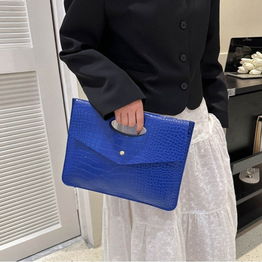 Pochette sac a main poignee effet croco