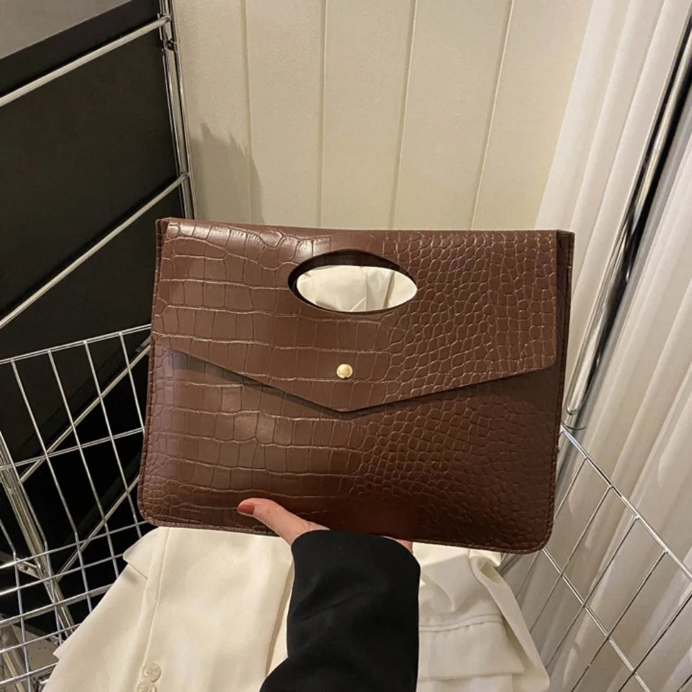 Pochette sac a main poignee effet croco ncafé