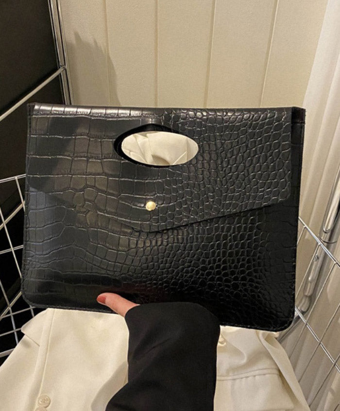 Pochette sac a main poignee effet croco noire