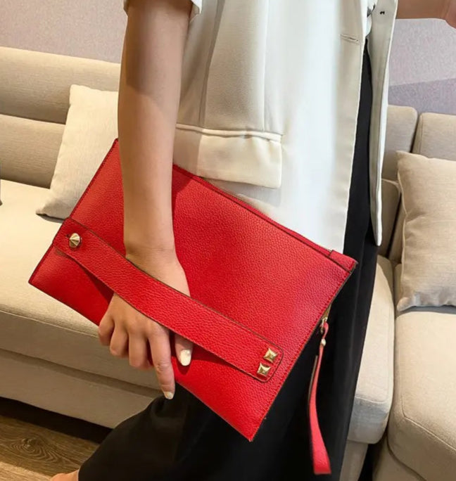 Pochette sac sangle porte main et dragonne rouge