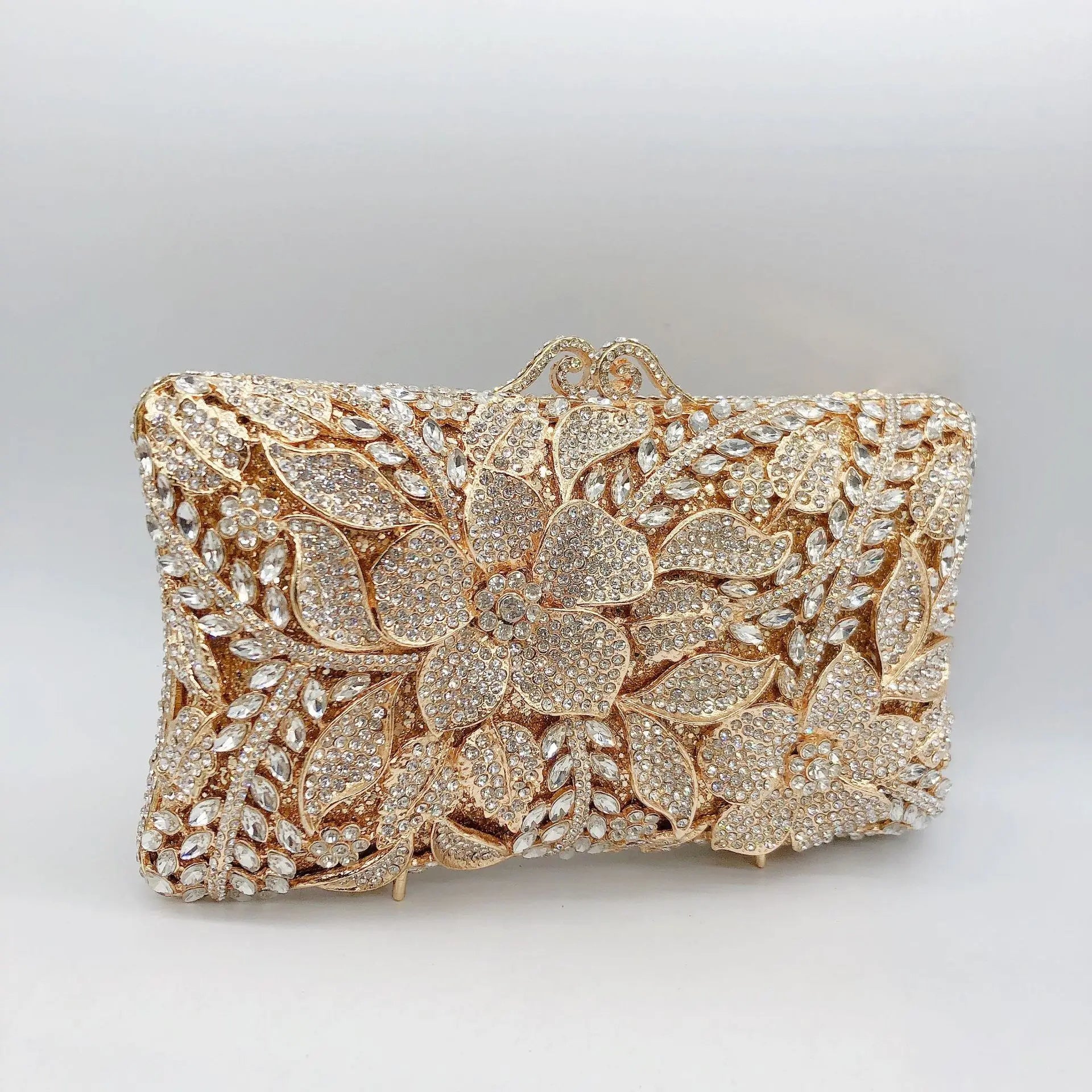 Pochette soirée floral diamants et or luxe 