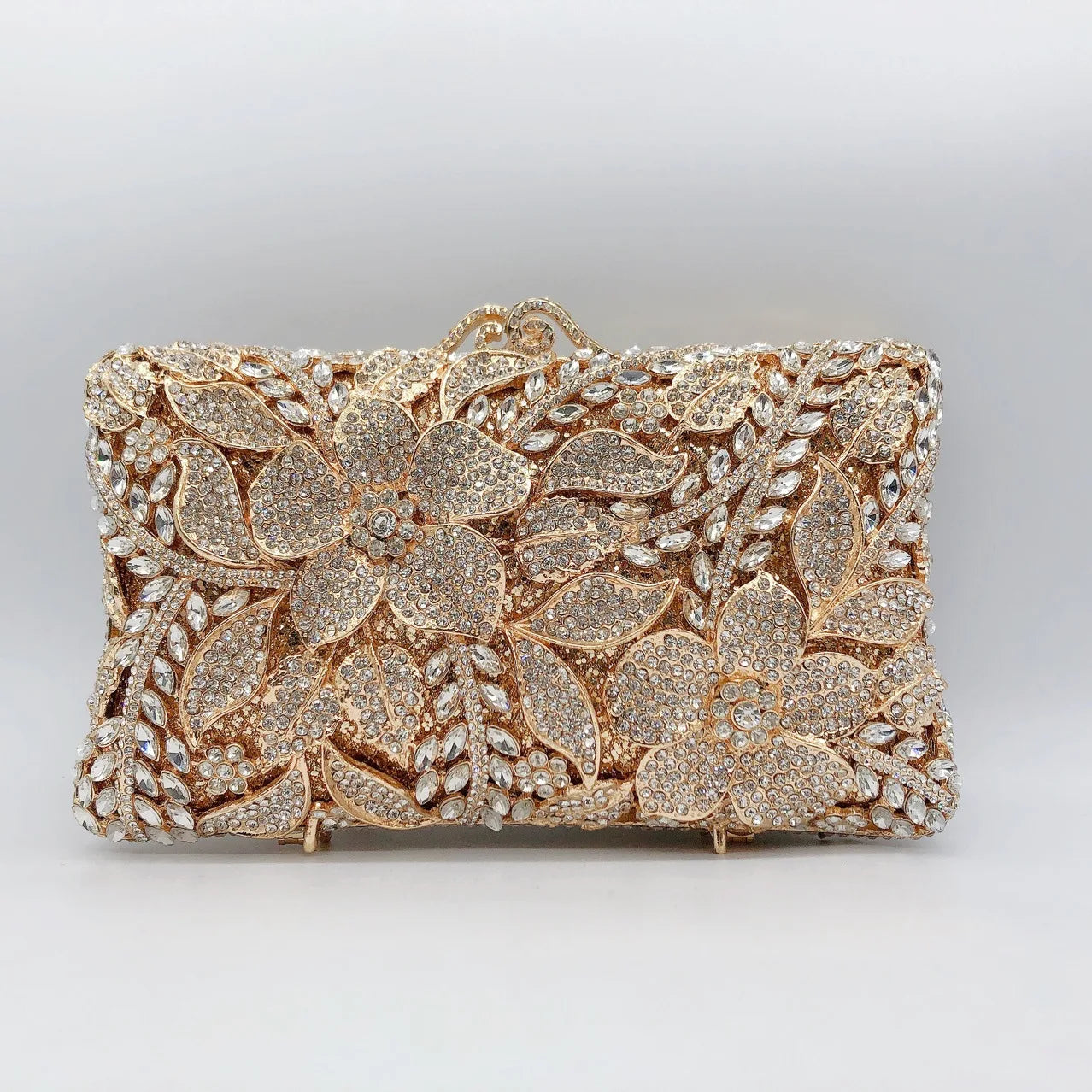 Pochette soiree floral diamants et or luxe details version  nacrée