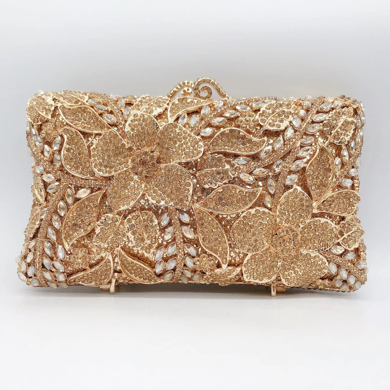 Pochette soiree floral diamants et or luxe details version  or 