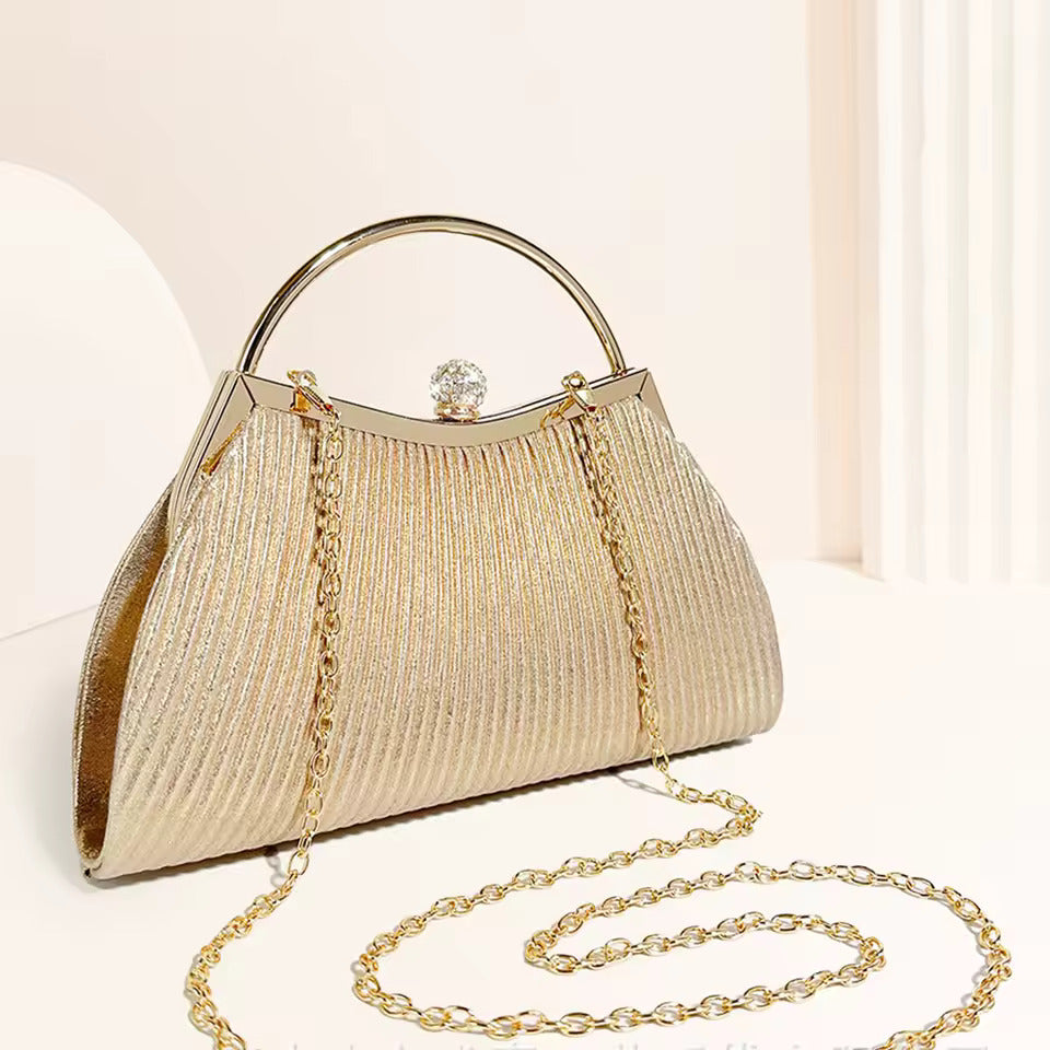 Pochette soirée lady luxe or plissée satin 