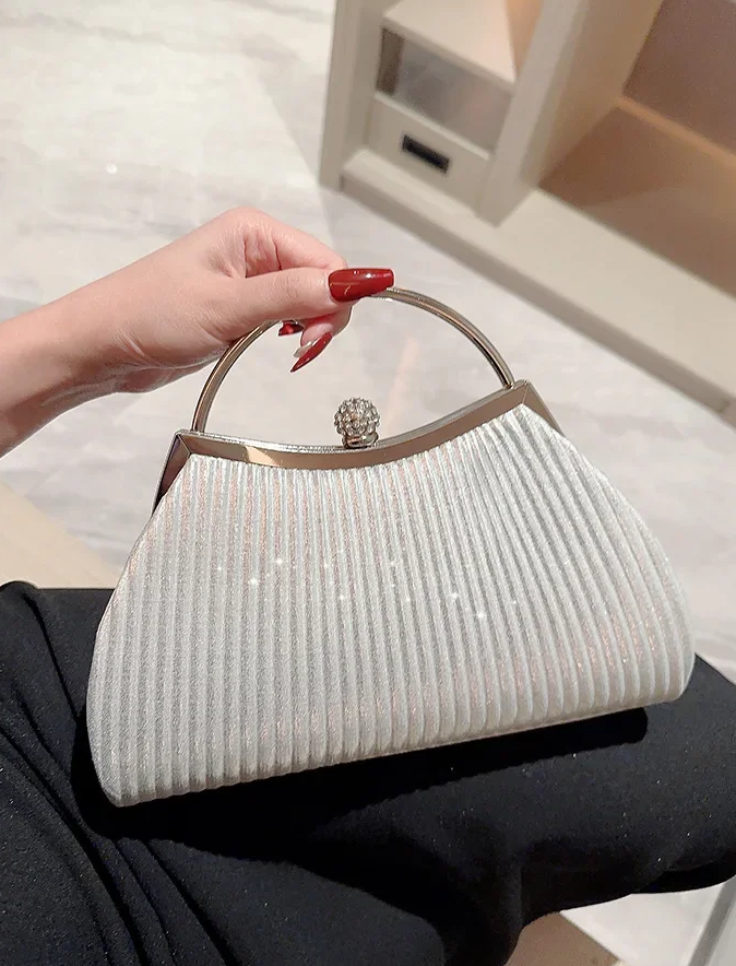 Pochette soirée lady luxe plissée satin Argent 