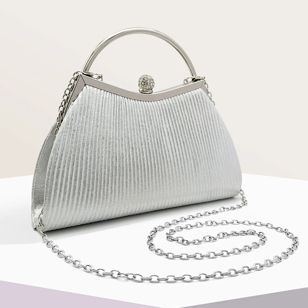 Pochette soirée lady luxe plissée satin Argent