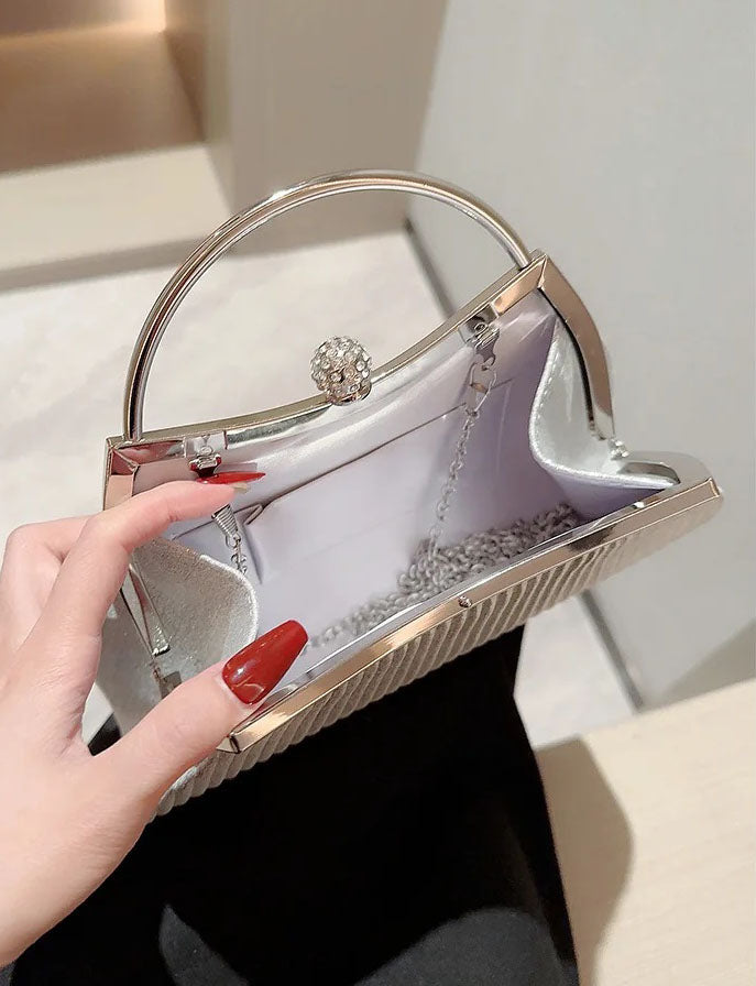 Pochette soirée lady luxe plissée satin Argent intérieur