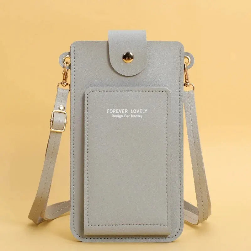 Pochette telephone bandouliere gris perle