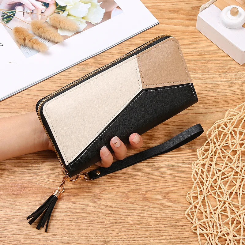 Pochette tricolore noir blanc beige  longue