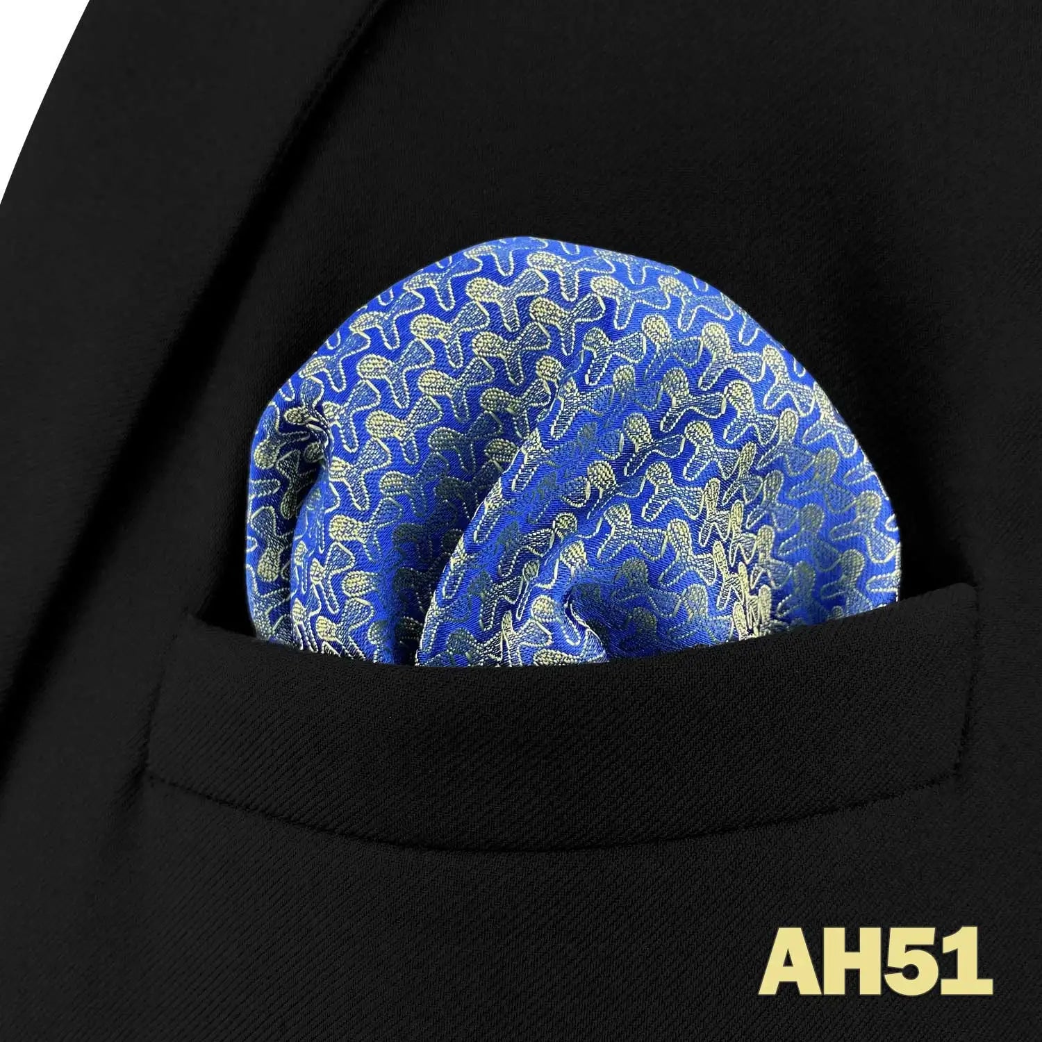 Pochettes de costume bleu cobalt motif jaune or dit "fleurs de mariage"
