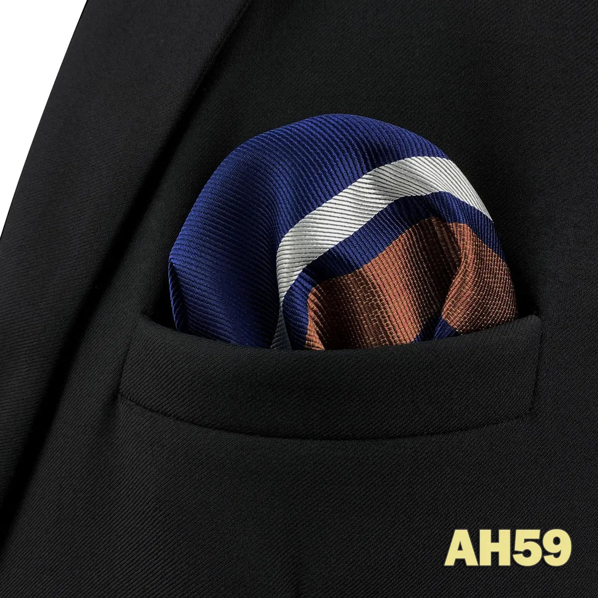 Pochettes de costume bleue nuit rayures blanche et rouge / marron