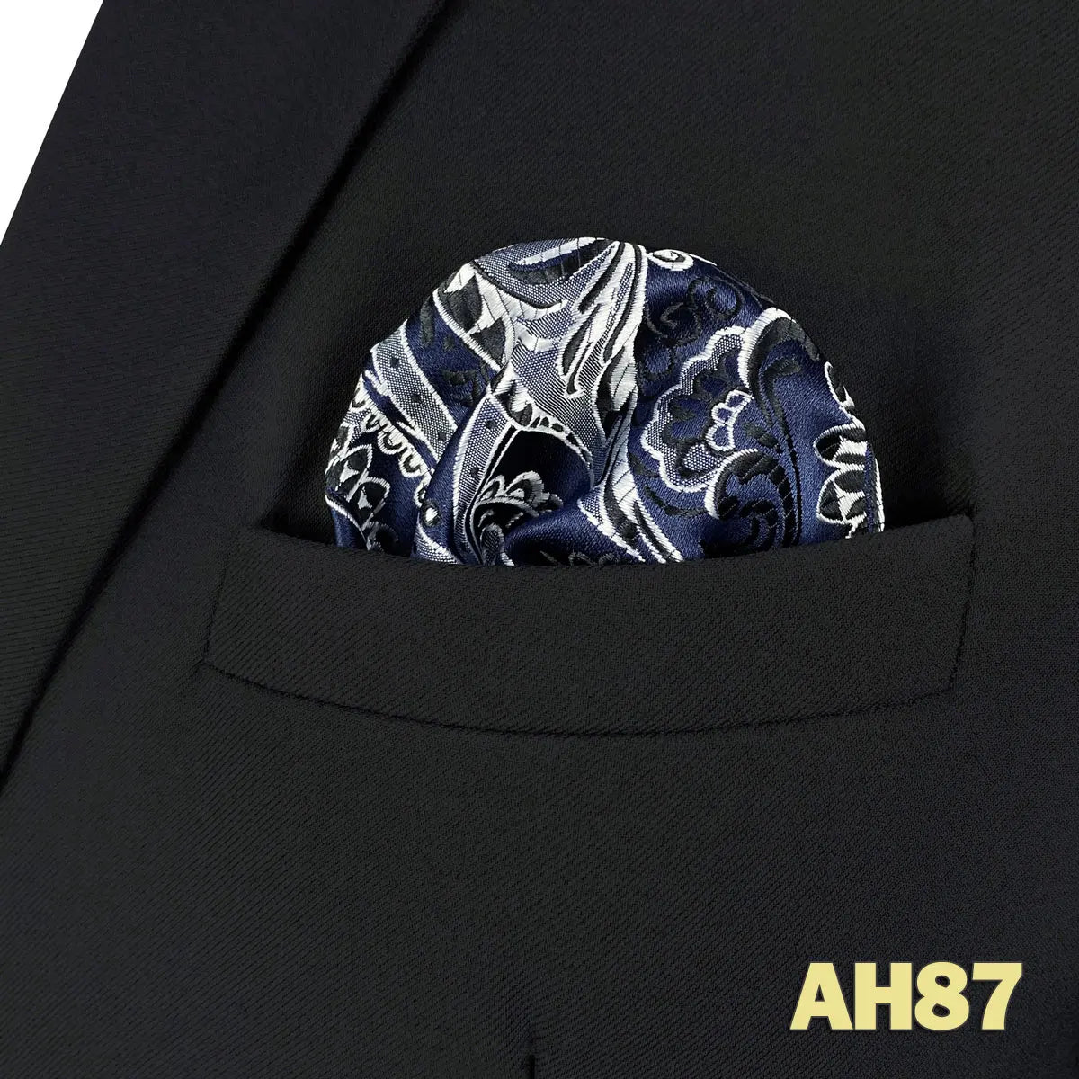 Pochettes de costume motif cachemire bleu nuit et blanc