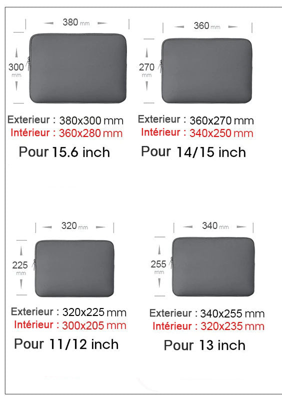 Pochettes ordinateurs Dimensions
