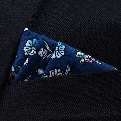 Pochette costume fleurs bleues et blanches floral 