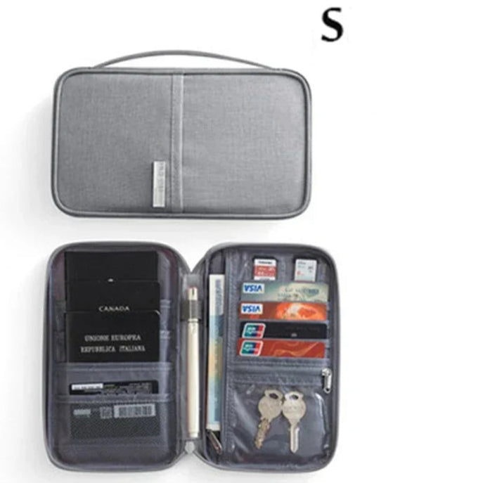 Pochette à passeport visuel gris format S ouvert avec compartiments 