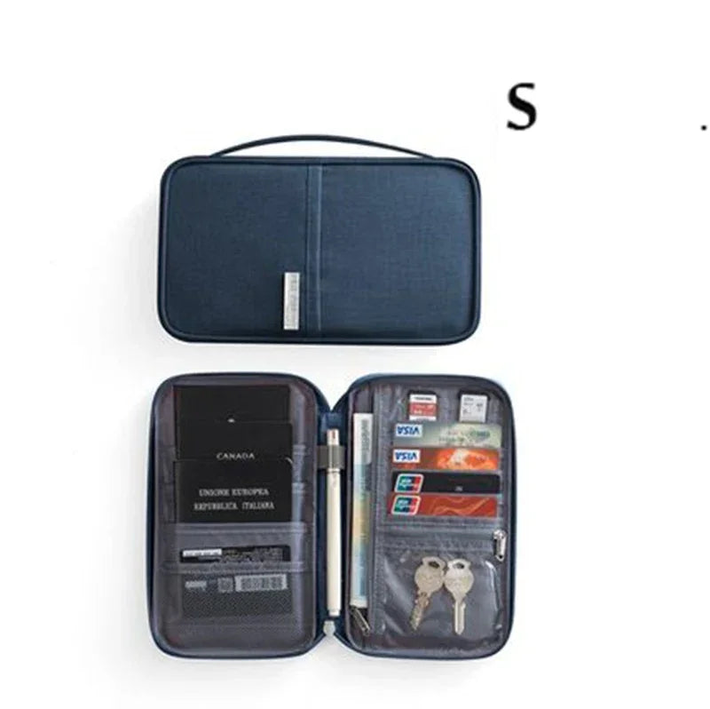 Pochette à passeport visuel bleu format L ouvert avec compartiments 