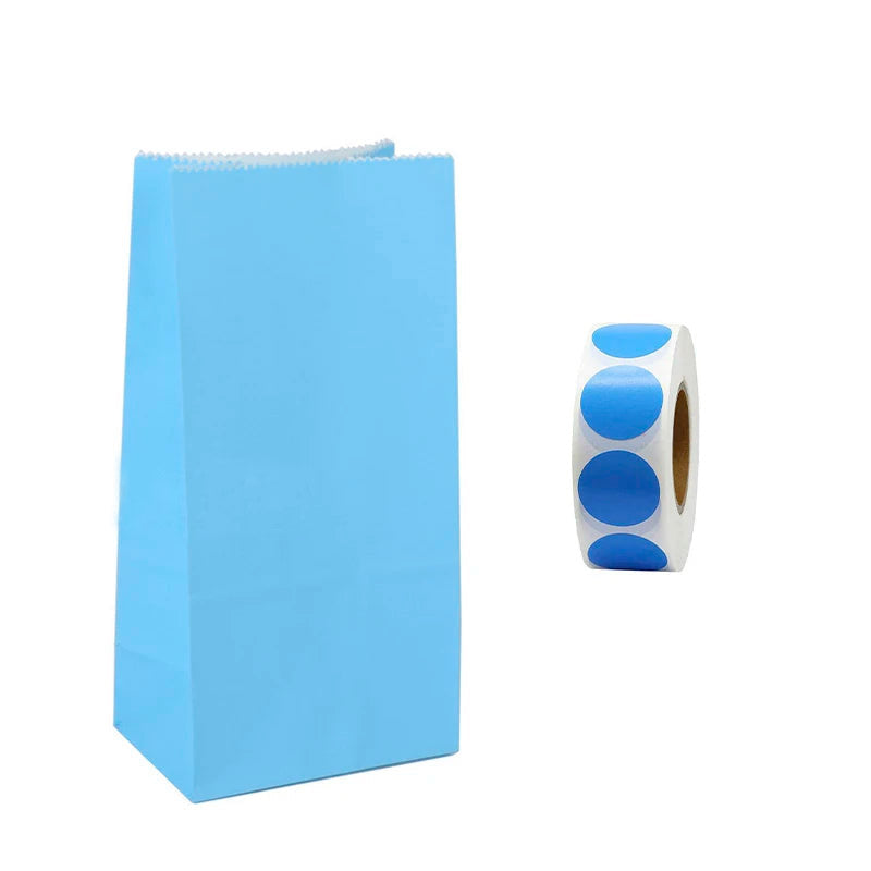 pochette cadeau papier bleu uni   +  etiquette assortie 