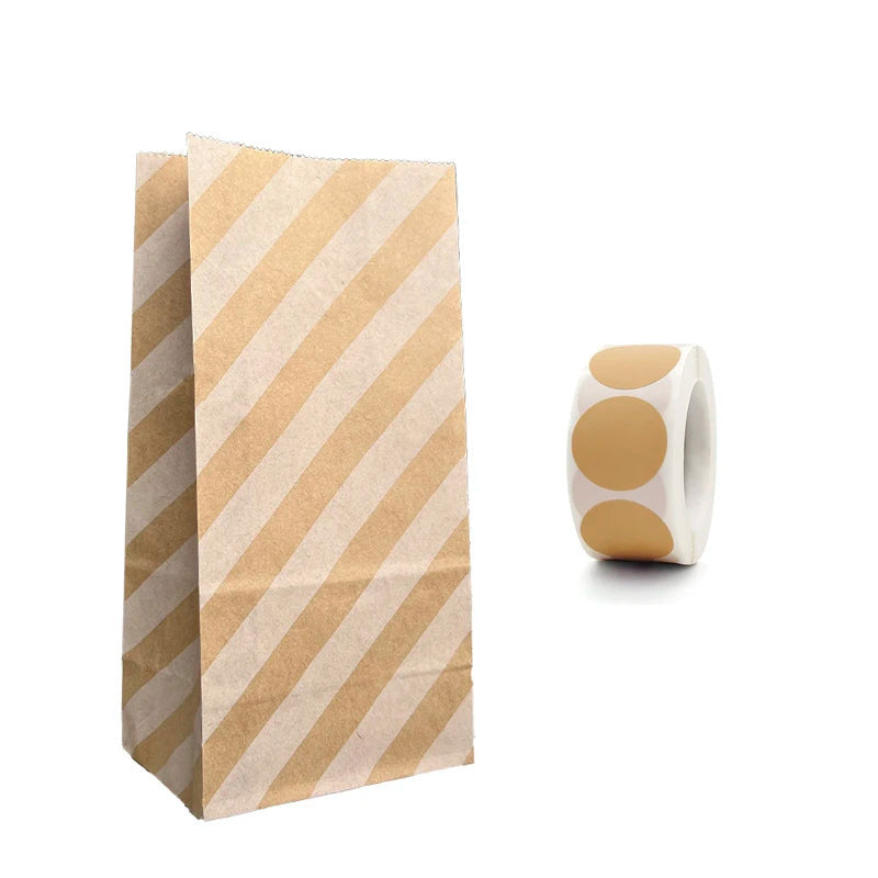 pochette cadeau papier kraft raye blanc  +  etiquette assortie 