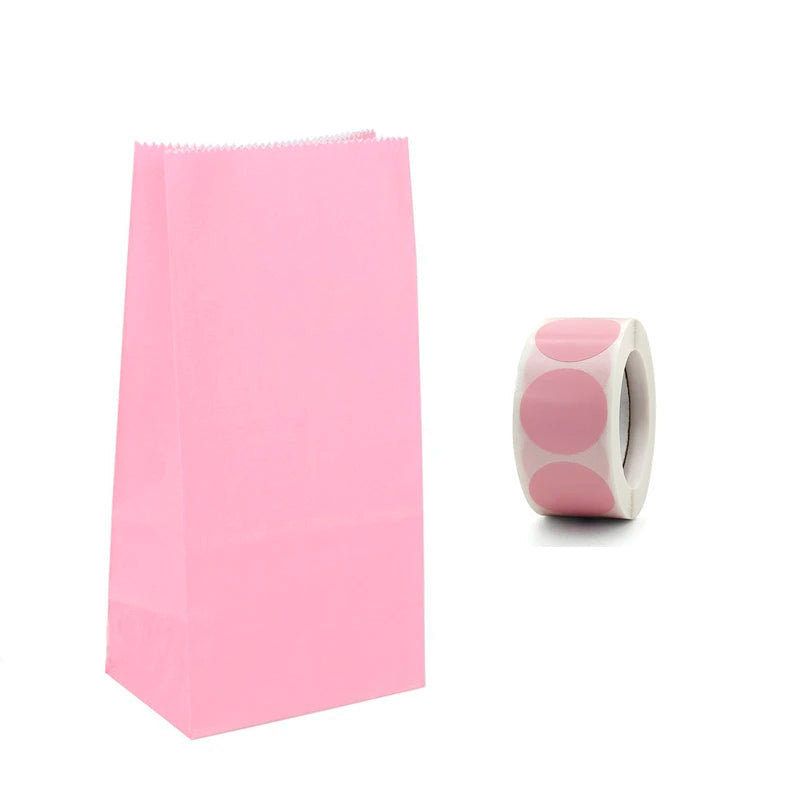 pochette cadeau papier kraft uni  rose +  etiquette assortie 