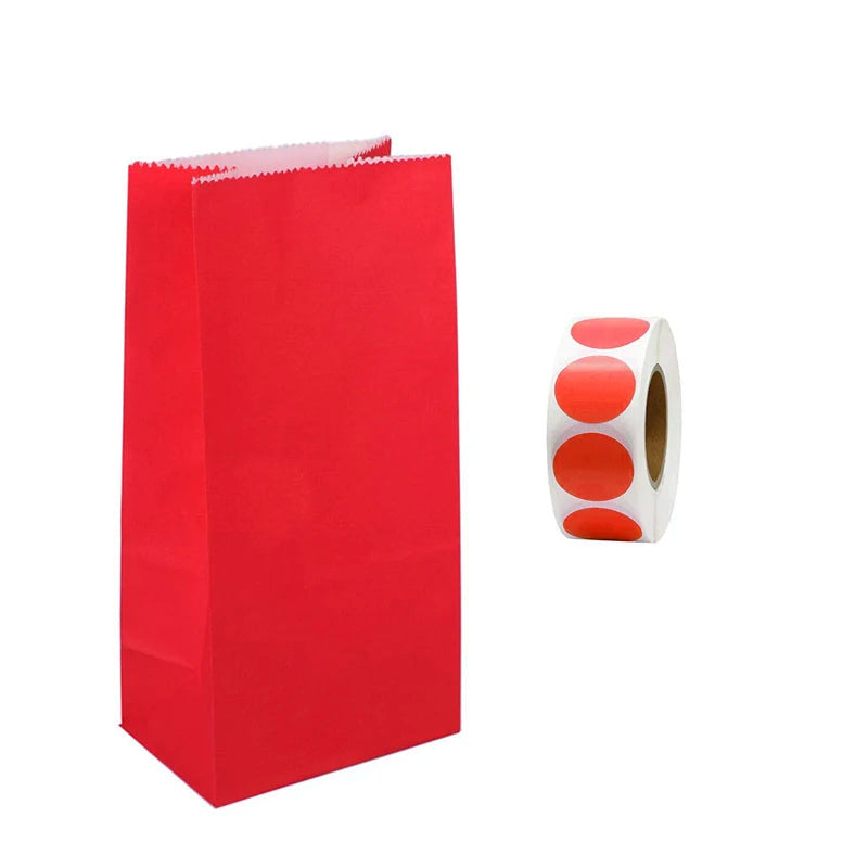 pochette cadeau papier kraft uni  rouge +  etiquette assortie 