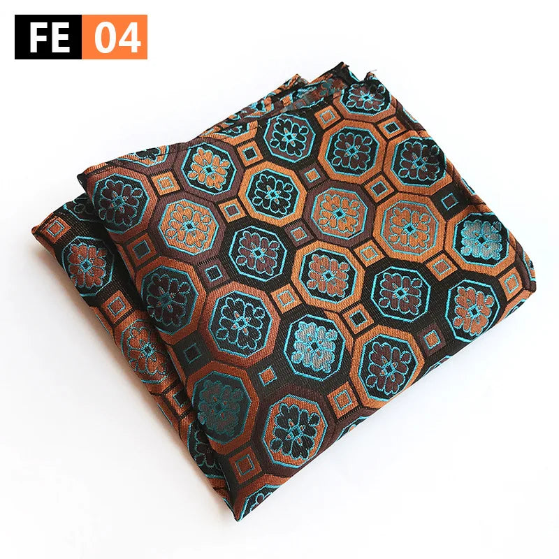 pochette costard motif geometrique  marron orange bleu ciel