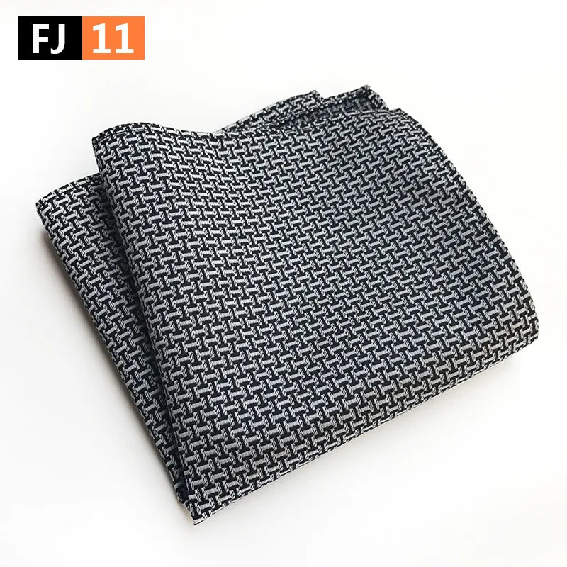 pochette costard motif geometrique noir et gris tisse