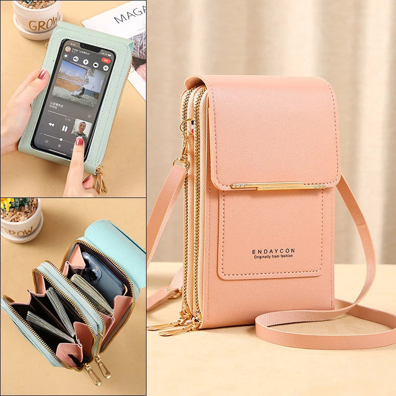 pochette femme bandouliere zippee ecran tactile telephone ouverte 