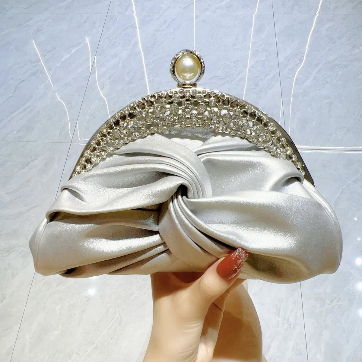 pochette femme mariage luxe argentee strass  porte main