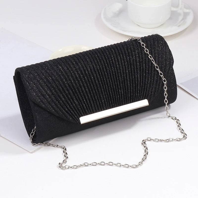 pochette luxe soirée noire paillettes bandouliere chainette 