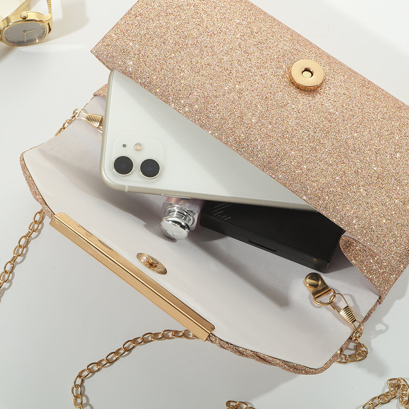 pochette luxe soiree or scintillante   paillettes contenu volume