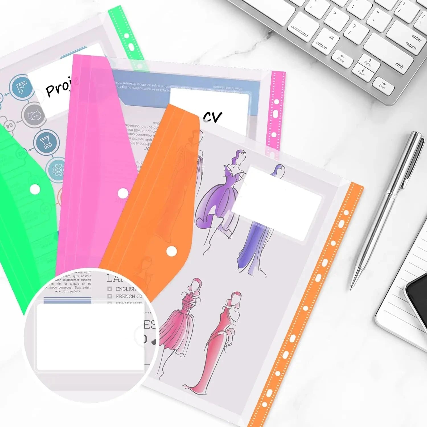 pochette rabat perforee classeur A4 details etiquettes 