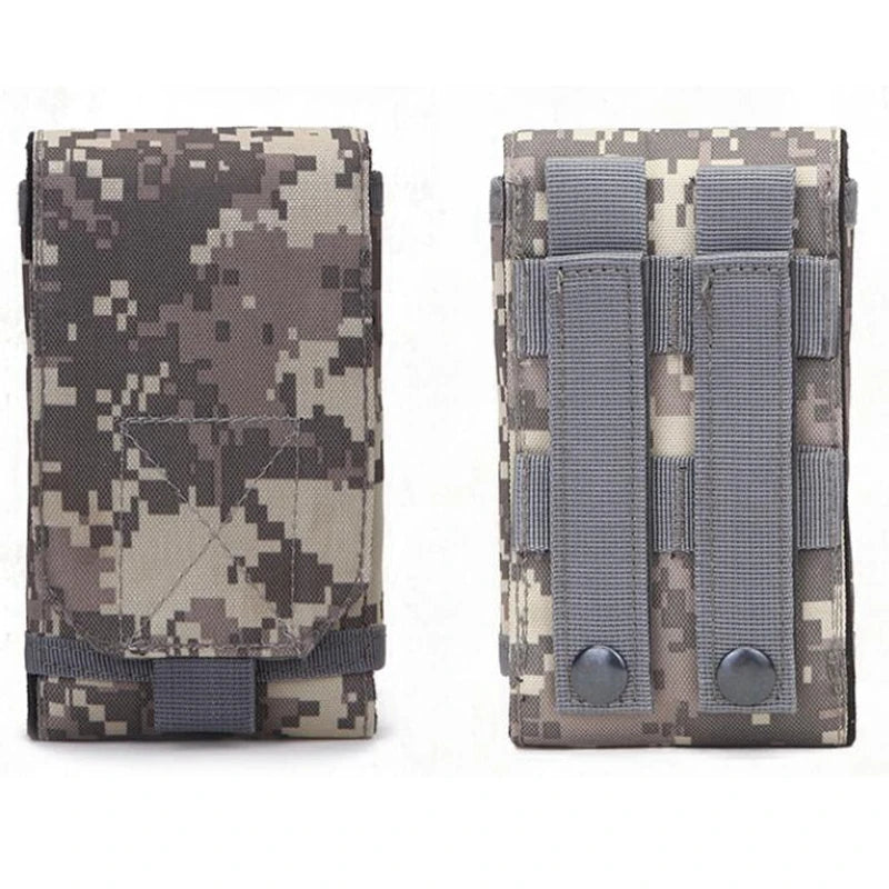 pochette telephone portable militaire coloris  camouflage pixel digital gris details rabat  et passant modele B